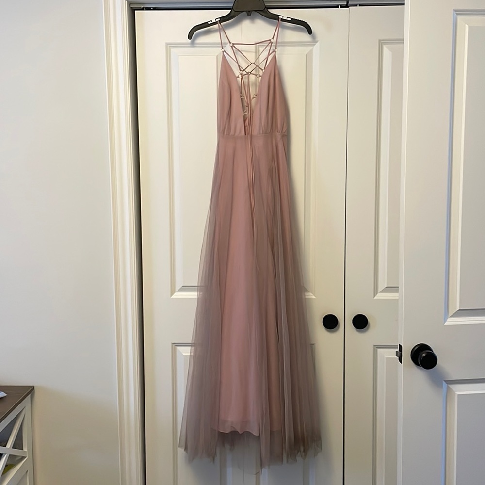 Grey pink tulle formal dress